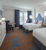 A standard room at Loews Portofino Bay Hotel at Universal Orlando Resort.